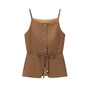 Conjunto de Dos Piezas para Mujer, Top Camisero y Pantalones Anchos, Cierre de Botones, Peplum con Cinturón, Atuendo Casual de Oficina, Moda - Product Image 6