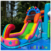 Château gonflable commercial pour enfants Llama Rainbow en PVC avec toboggan, tailles personnalisées disponibles