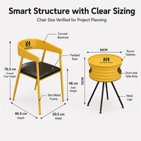 Ensemble de table à manger ronde avec chaises à structure en fer durable, mobilier de bistrot moderne jaune pour café, restaurant, centre commercial et hôtel