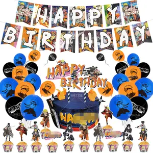 Happy Birthday Cartoon Toys Hokage Uchiha Sasuke Uchiha Itachi Anime Balloons Party Gift Cake Banner Cake Topper Flags