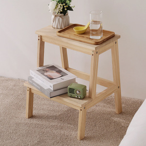 Solid Wood Double Layer Step <b>Stool</b> Storage Side <b>Table</b> Minimalist Design Living Room Bedroom Furniture - Product Image 1