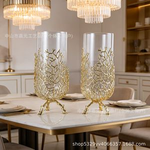 Decoración floral para el hogar de estilo chino, de aleación, con diseño de raíz de árbol y forma de red, de cristal dorado, con flores naturales en agua, para la entrada de vacaciones y el escritorio. - Product Image 4