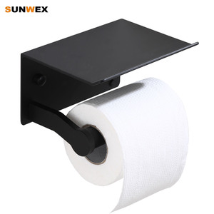 Portarotolo Carta Igienica Autoadesivo Nero Opaco con Mensola - Product Image 1