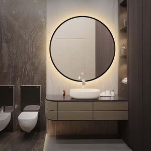 All'ingrosso 3 colori di illuminazione nero metallo incorniciato Hotel Touch Screen moderno Smart retro illuminato rotondo specchio del bagno - Product Image 1