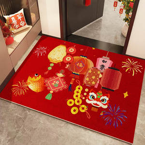 Alfombra de Entrada para el Año del Caballo, Diseño de Bucles de Seda Roja, Antideslizante, Rectangular, para Celebración del Año Nuevo Chino - Product Image 2
