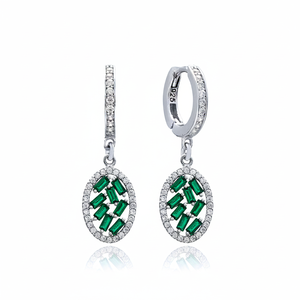 Pendientes de plata de ley 925 con forma ovalada para mujer, Pendientes colgantes con piedra de Esmeralda turca, joyería para mujer - Product Image 2