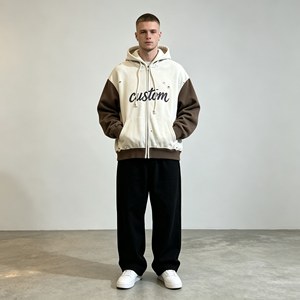 Men's Winter Terry Embroidered DTG Zipper Up High Quality Custom <b>Quilted</b> Hooded <b>Sweatshirt</b> - Product Image 3