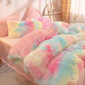 Housse de couette <span class=keywords><strong>rose</strong></span> Tie Dye <span class=keywords><strong>en</strong></span> peluche Fourrure Tie Dye <span class=keywords><strong>Rose</strong></span> Twin Ensemble de literie 4 pièces Ensemble de lit flou Ensemble de lit moelleux Fermeture à glissière - Product Image 1