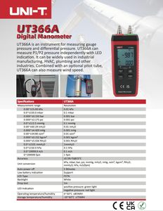 เกจวัดแรงดันดิจิตอล UT366A รุ่น P1/P2 สำหรับงาน HVAC และประปา พร้อมหน่วยความจำ แสดงค่าแรงดันเป็น <span class=keywords><strong>KPa</strong></span> และ <span class=keywords><strong>Mbar</strong></span> - Product Image 2