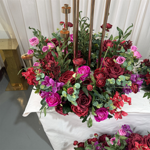 GreenLife 2026 Nouveaux Centres de Table en Fleurs de Rose Bourgogne et de Verdure pour la Décoration de Mariage - Product Image 1
