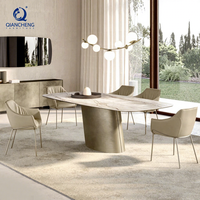 Table à manger moderne de taille personnalisée, extensible et pliable, meubles de maison avec plateau en pierre frittée et base en métal pour salle à manger