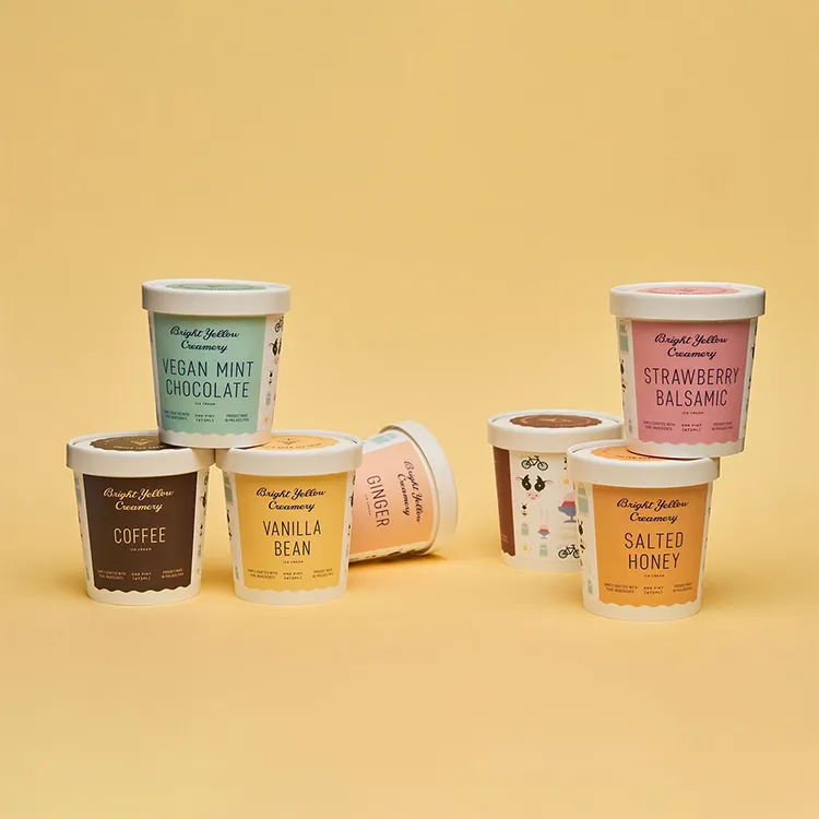 3oz 4oz 5oz 6oz Reciclable Compostable Taza de helado de pared simple Papel Desechable para llevar Taza de helado pequeña rosa con cuchara