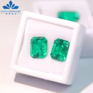 Lab Created Hydrothermal 8x10MM 9X11MM Emerald Cut Columbia Emerald Including Minor Inclusions Loose Gemstone