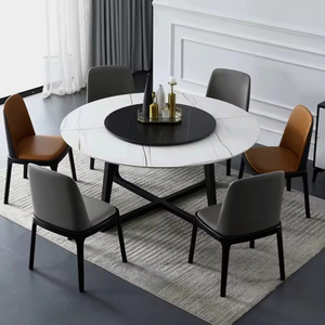 Bàn ăn gỗ rắn đơn giản hiện đại với bàn xoay nhỏ hộ gia đình Tấm Đá óc chó màu Bàn Ăn Tròn - Product Image 1