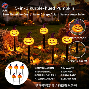 <span class=keywords><strong>Luces</strong></span> LED de Calabaza con Sombrero Morado para Halloween, <span class=keywords><strong>Luces</strong></span> Solares Impermeables para Decoración de Jardín, Funcionan con Batería - Product Image 1