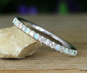 Bague en argent sterling 925 avec opale et moissanite |   Bijoux faits main par des créateurs |   Fournisseurs en gros |   Personnalisable - Product Image 2