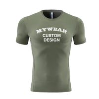 Kaus spandeks poliester hijau neon kaus lari grosir desain cetak kustom membuat logo Anda