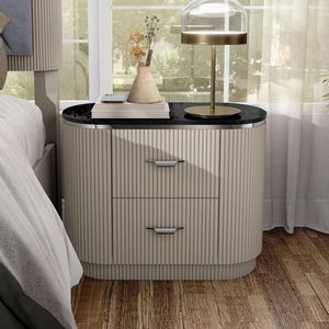 Modern 2-Drawer Nightstand English Dovetail Design <b>USB</b> Port Gold Capped Legs Walnut Finish Bedroom Living Room Hotel Furniture - Product Image 2