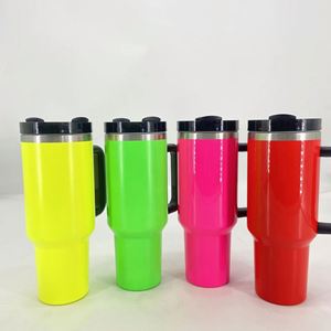 Custom 40oz Stainless Steel Leakproof <b>Travel</b> <b>Mug</b> Straw Handle Vacuum Insulated Luminous Fluorescent Paint Car Cup for Coffee - Product Image 2