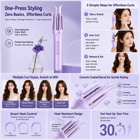 Fer à boucler automatique rotatif en céramique à long barillet, styler professionnel pour cheveux, électrique, portable, avec affichage LED de la température, 3 niveaux de chaleur