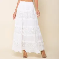 女性のカスタムファッション夏綿100% ロングホワイト刺Embroideryマキシスカートレディーススカート