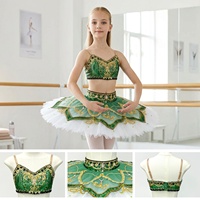 Tutu de ballet professionnel T2054 pour filles, vert dégradé, séparable, en tulle rigide, pour la scène et les compétitions, inspiré de La Corsaire