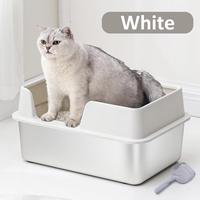 Bac à litière pour chat en acier inoxydable avec couvercle de nettoyage facile Boîtier anti-fuite avec pelle pour animaux de compagnie