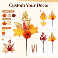 Tige de feuille d'érable artificielle en forme de citrouille, branche florale artificielle pour la récolte d'automne et Thanksgiving, pour la décoration de la maison et des fêtes