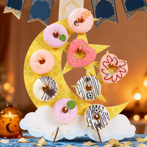 Support de présentation de dessert en bois en forme d'étoile et de lune pour l'Aïd Moubarak, avec base, pour la décoration de fête - Product Image 4