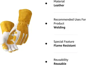 Gants de soudage MIG en cuir de vache fendu à grain supérieur flexibles personnalisés avec pouce de paume renforcé pour la main du soudeur