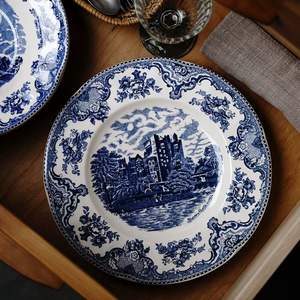 <span class=keywords><strong>Piatti</strong></span> rotondi in ceramica blu e bianca stile inglese, stoviglie personalizzate per la cucina - Product Image 4