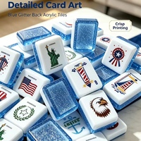 Jeu de Mahjong patriotique pour le 4 juillet, Jour de l'Indépendance, tuiles de Mahjong avec dos bleu pailleté, 160 tuiles, Mahjong en acrylique, cadeau