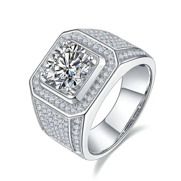 ANSTER Moissanite 보석 다이아몬드 반지 남자 3ct VVS Moissanite 다이아몬드 힙합 밴드 반지