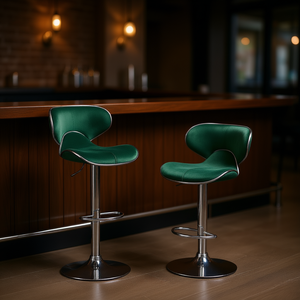 Sillas de Bar Masaccio, Terciopelo Verde, Base Giratoria Ajustable con Pedestal Redondo, Muebles Comerciales Modernos y Contemporáneos - Product Image 2