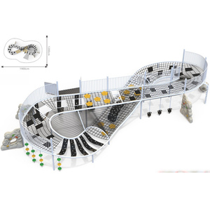 Aire de jeux extérieure moderne <span class=keywords><strong>bleue</strong></span> et noire avec filets d'escalade, disques colorés, toboggan et balançoire jaune - Product Image 6