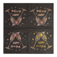 20 serviettes de table jetables pour le Nouvel An, motif verre à champagne noir et or, logo personnalisé, vaisselle de banquet
