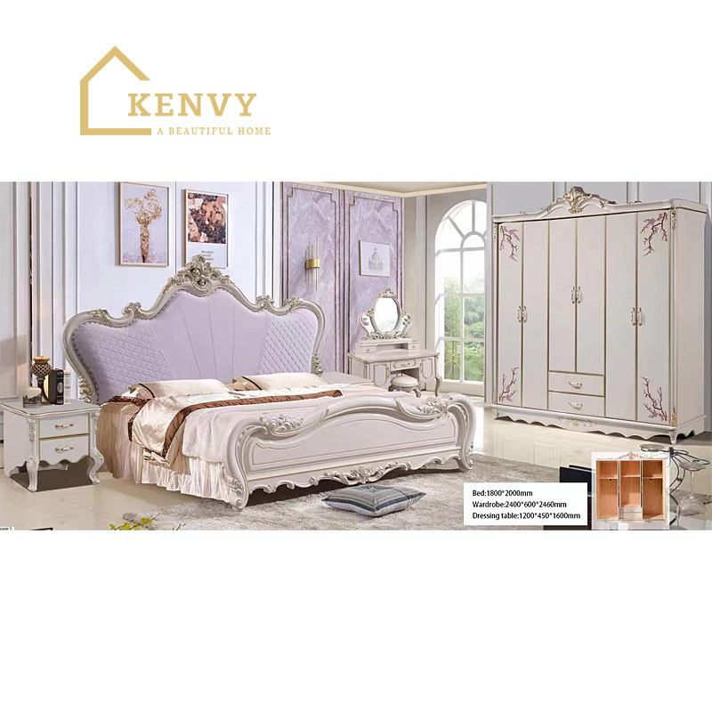 Oem Traditionele Europese Luxe Huis Witte Bed Kamer Set Koningin Slaapkamer Set Antiek Franse Kingsize Koninklijke Slaapkamer Sets Meubels