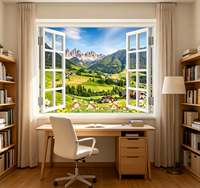 Papier peint mural 3D personnalisé, paysage de montagne et de vallée, fausse fenêtre, nature, herbe verte, fleurs, pour bureau, salon, décoration murale de la maison