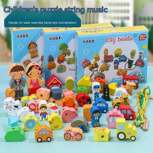 Blocchi di Legno Personalizzati per il Traffico e <span class=keywords><strong>la</strong></span> <span class=keywords><strong>Fattoria</strong></span>, Giocattoli Educativi con Perline Filettate per l'Abbinamento dei Colori per Bambini e Bambine - Product Image 2