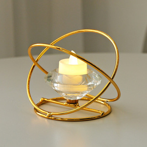 Crystal Candle Holder 2-Ring Iron Geometric Design Home Decoration - Product Image 4
