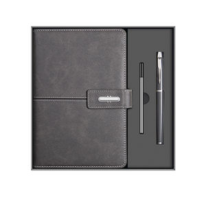Papeterie de luxe avec logo personnalisé, ensemble de cadeau d'entreprise stylo carnet A5 magnétique en cuir noir d'affaires avec bouteille d'eau/ - Product Image 5