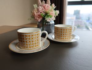 Hot Sale Nordic Luxury Gold Handle Straight Mouth Porcelain Coffee <b>Cup</b> & <b>Saucer</b> Set with Gift Box - Product Image 3