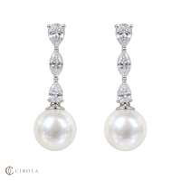 Boucles d'oreilles en or 18 carats avec diamants de laboratoire et perles de mer du Sud, taille marquise 12-13 mm, pendantes, bijoux de luxe, vente en gros OEM