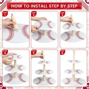 Wooden three-tier cake stand, solid wood baseball-shaped decorative cake tray, cupcake stand, <b>desktop</b> <b>shelf</b> - Product Image 3
