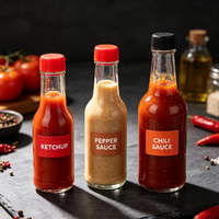 Bouteille à condiments personnalisée en verre sodocalcique transparent 100ml/150ml/250ml avec bouchon à vis pour vinaigrette, sauce piquante, sauce barbecue, sauces alimentaires