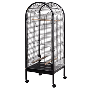 Jaula de Metal para Pájaros con Perchas de Madera para Loros Canarios con Ruedas 54x54x151cm Negro - Product Image 1