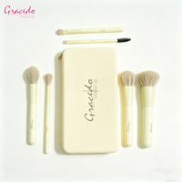 Set Kuas Kosmetik Profesional 5 Pcs Rambut Sintetis dengan Gagang Kayu (Kuning Krim) Kuas Kipas & Kotak Perjalanan untuk Merek OEM/ODM