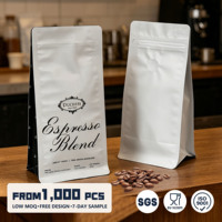 Sachet d'emballage de café blanc mat recyclable à faible MOQ avec valve de dégazage, languette de tirage, fond plat, pochette Mylar de qualité alimentaire pour aliments pour animaux de compagnie