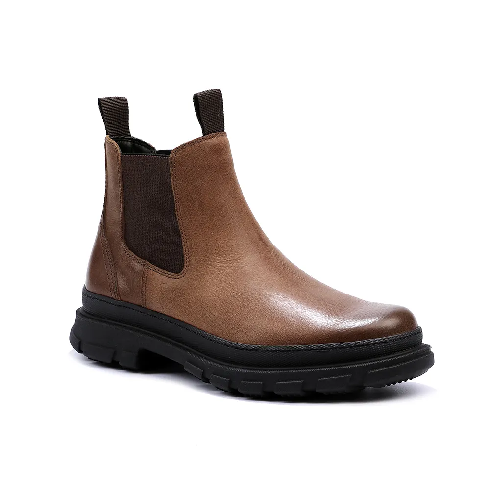 Autumn Winter Warm Slip On Brown Leather Shoes Boots For Men Outdoor