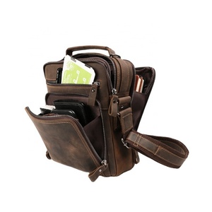 Vintage Crazy Horse Leather Men Messenger Shoulder Crossbody Bag Canvas Cross Body Bag for Men and Women - Product Image 1